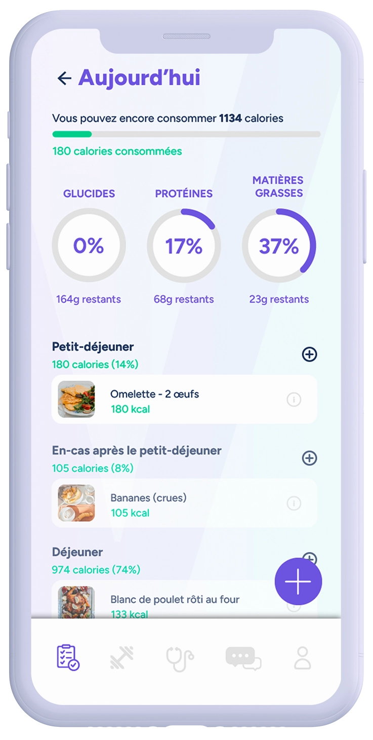 iPhone avec l'application VORA et un planning diététique