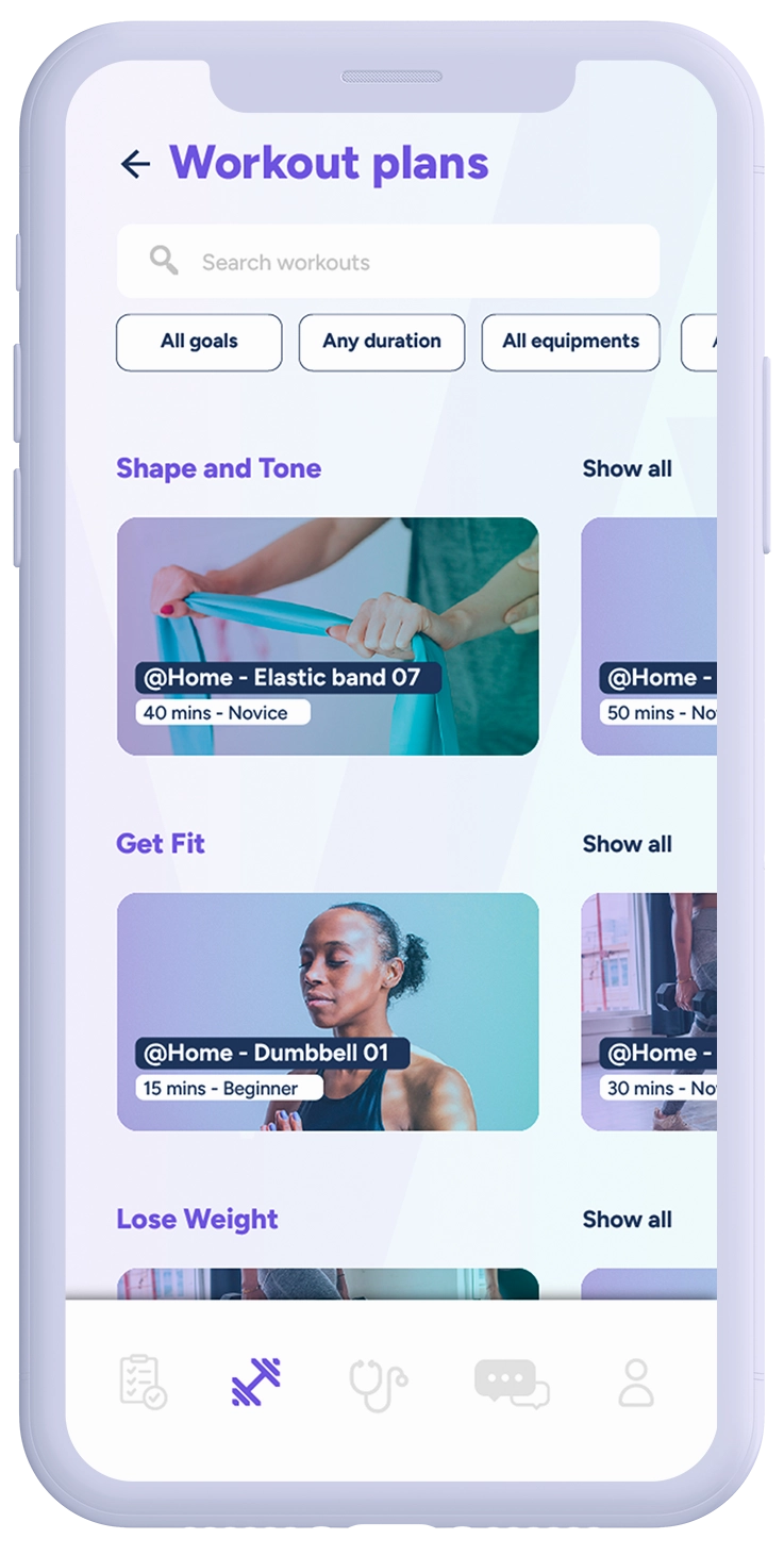 iPhone with VORA app and workout plans