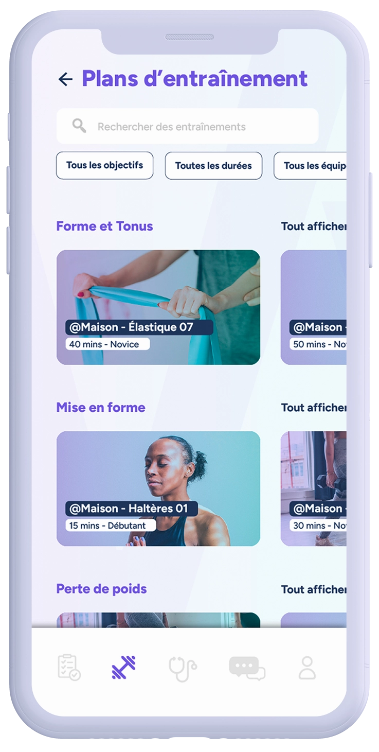 iPhone avec l'application VORA et les plans d'entraînements